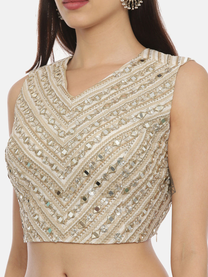 Neerus Beige embellished flared lehenga set - side view