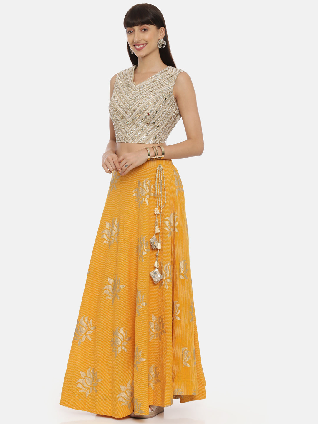 Neerus Beige embellished flared lehenga set - detail view 1