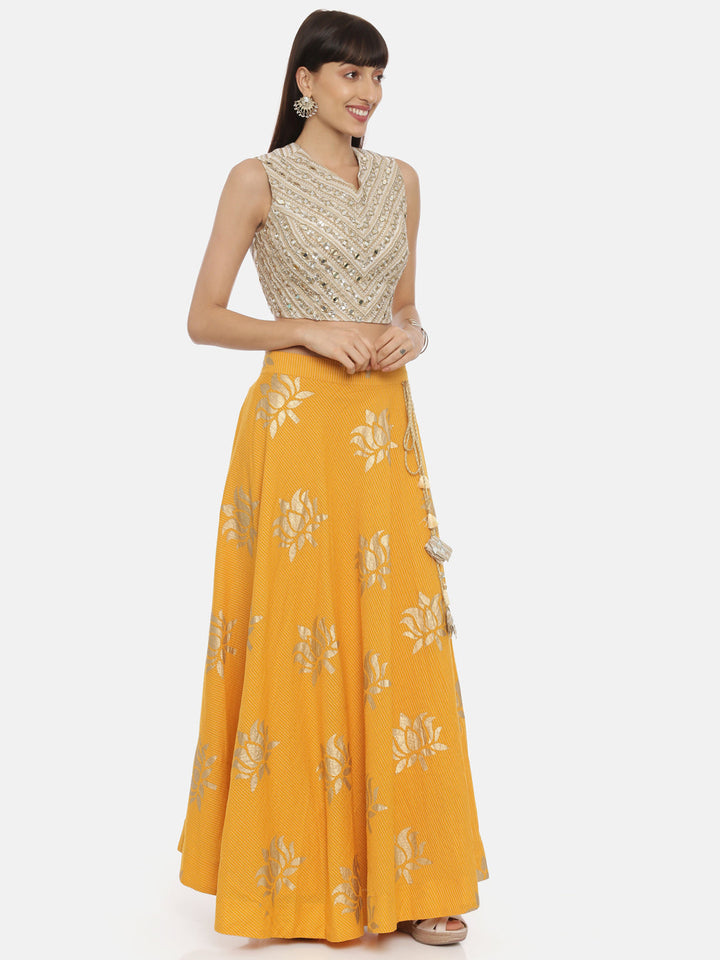 Neerus Beige embellished flared lehenga set - detail view 2