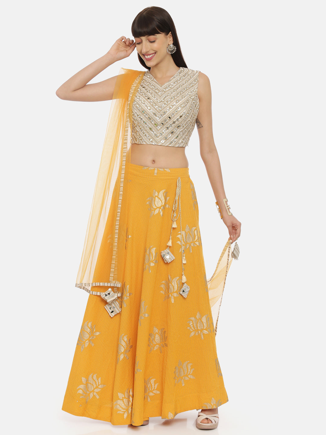 Neerus Beige embellished flared lehenga set - detail view 4