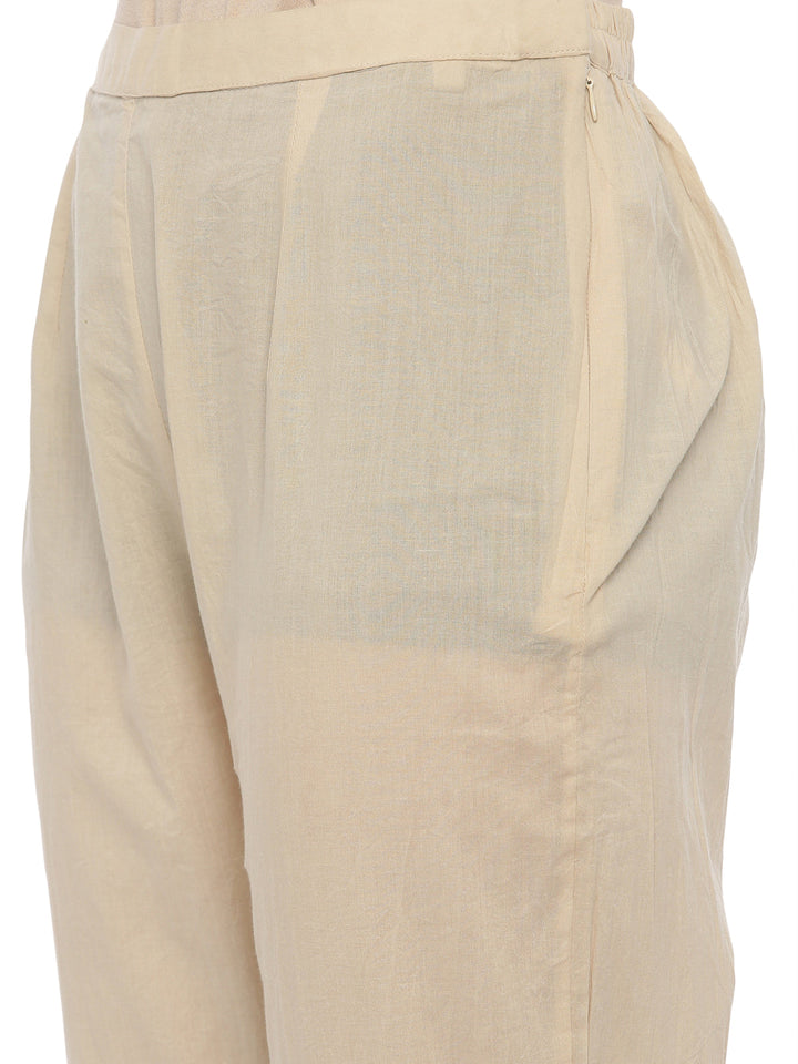 Neerus Beige embroidered kurta set with pant and dupatta - back view