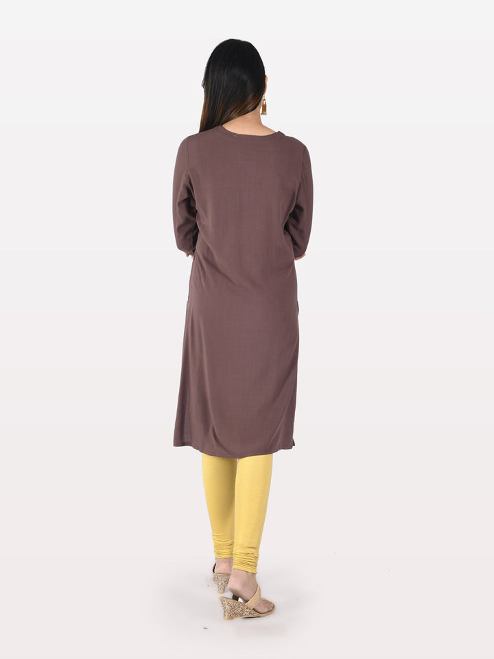 Neerus Brown rayon embroidered straight kurta - back view