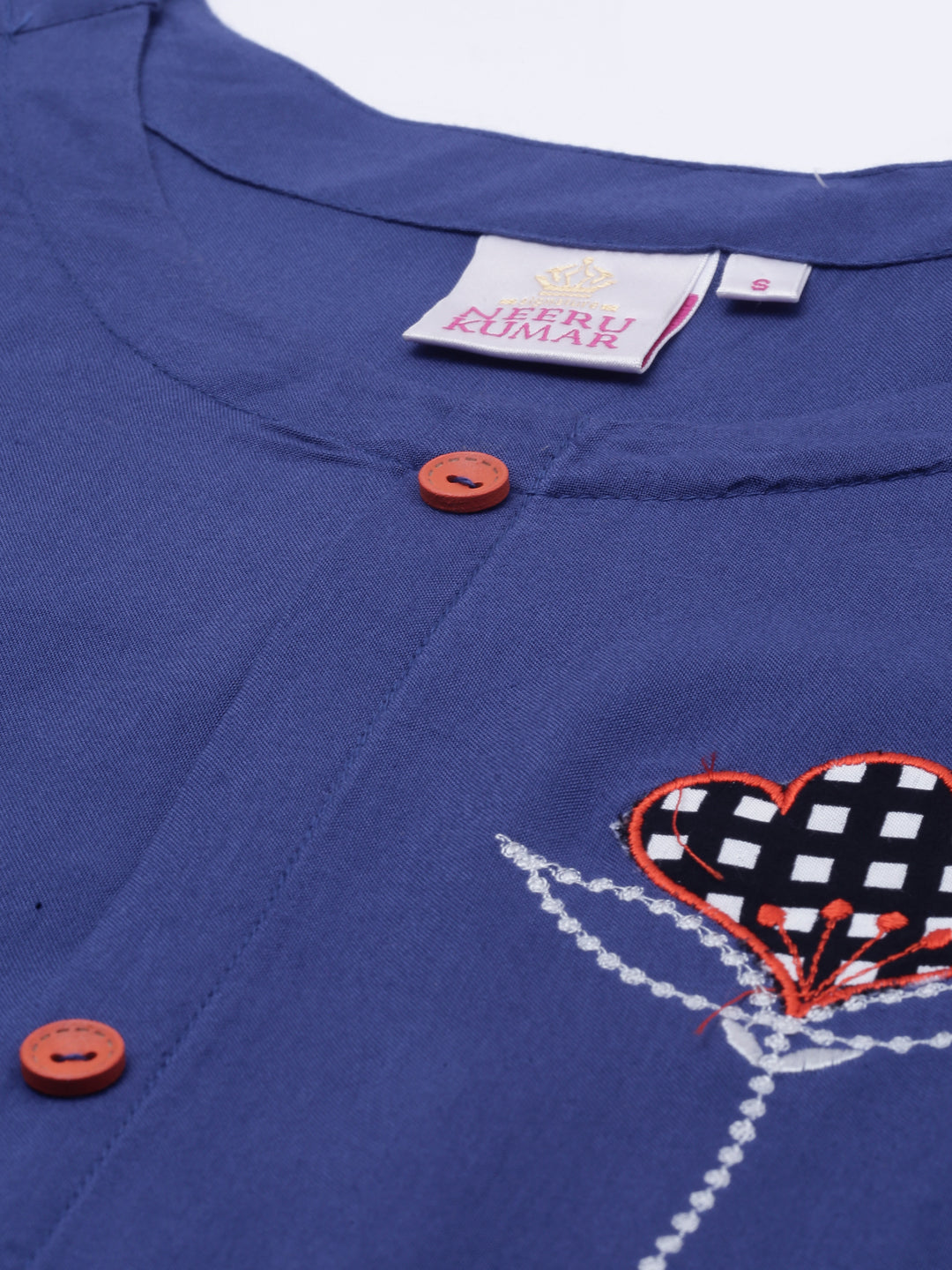 Neerus Blue embroidered A-Line kurta - side view