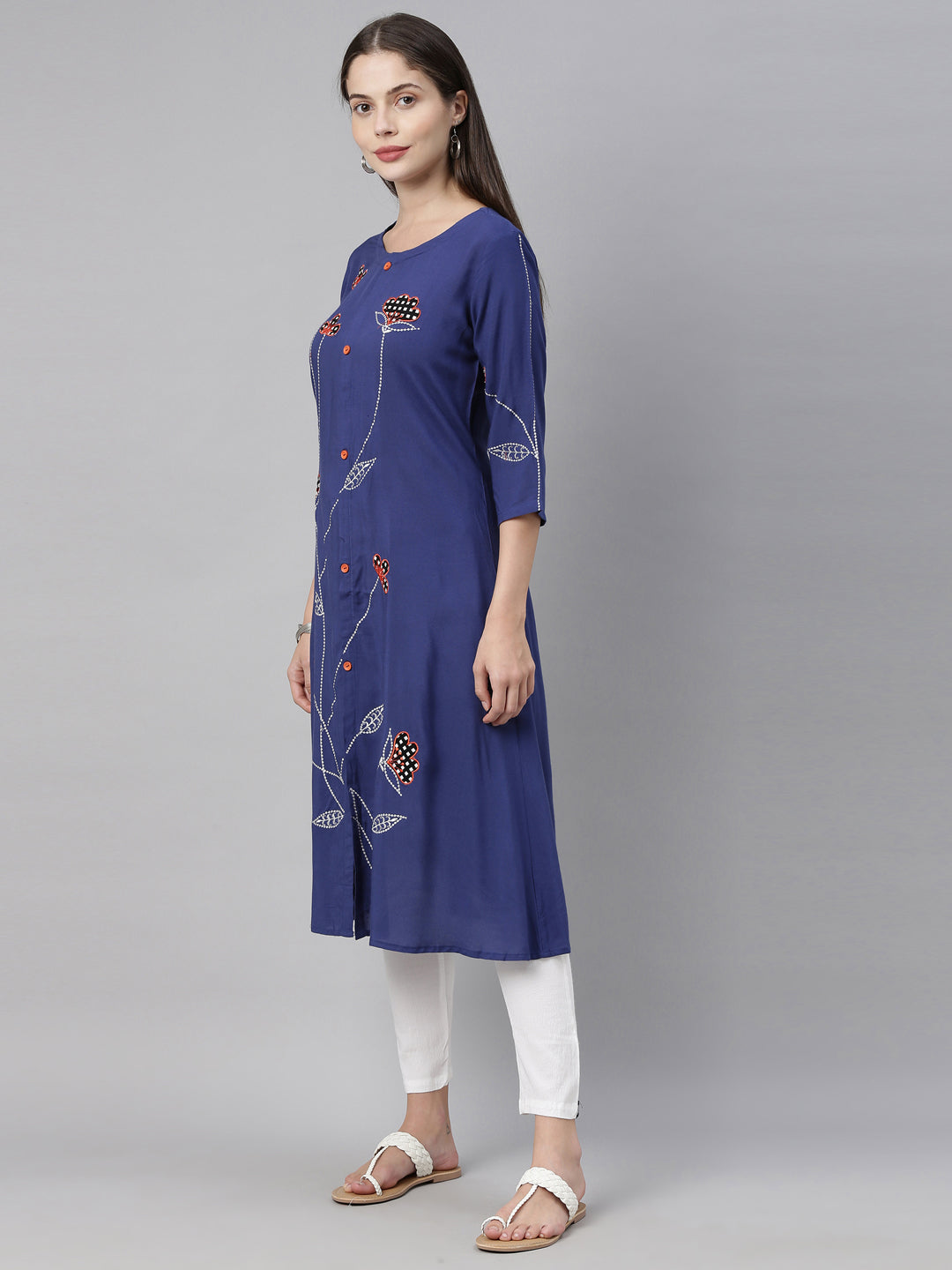 Neerus Blue embroidered A-Line kurta - detail view 1