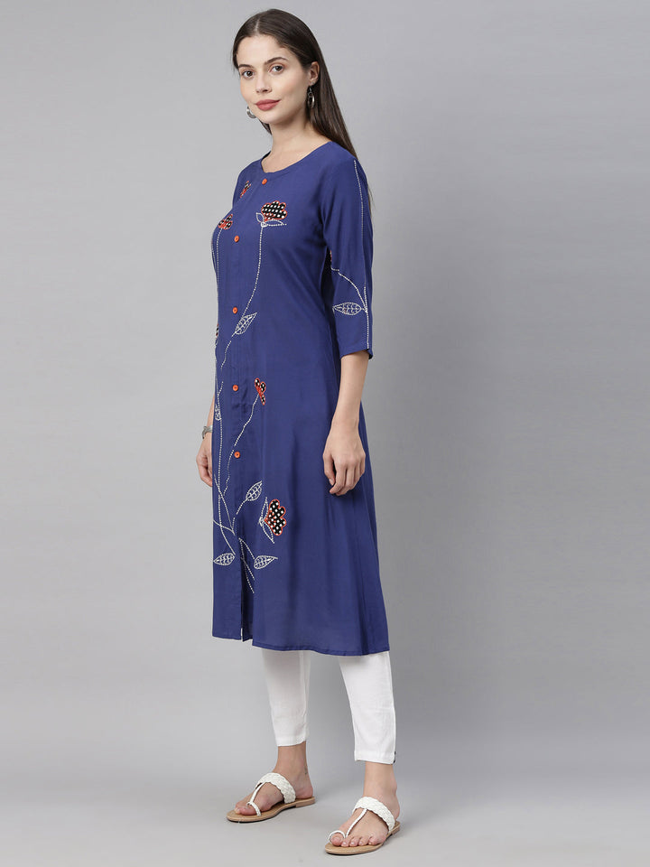 Neerus Blue embroidered A-Line kurta - detail view 1