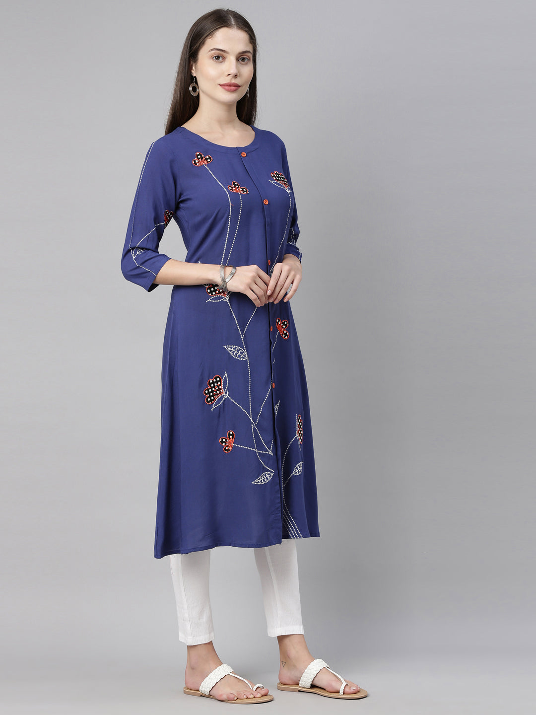 Neerus Blue embroidered A-Line kurta - detail view 2