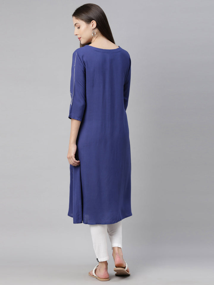 Neerus Blue embroidered A-Line kurta - detail view 3