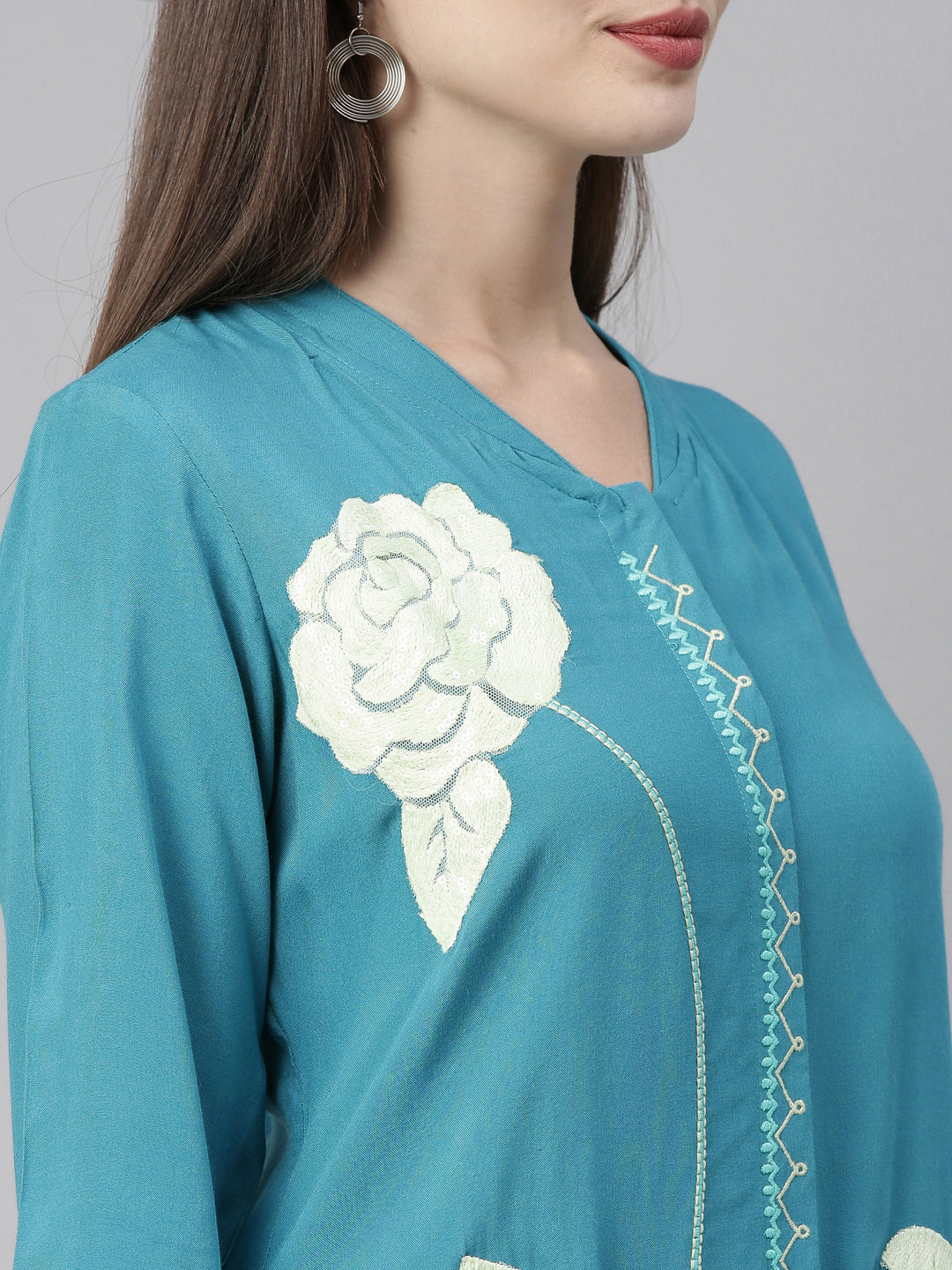 Neerus Blue rayon straight kurti - back view