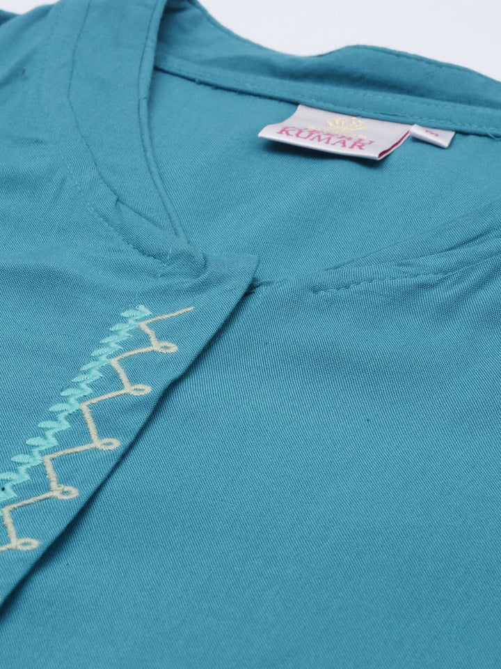 Neerus Blue rayon straight kurti - side view