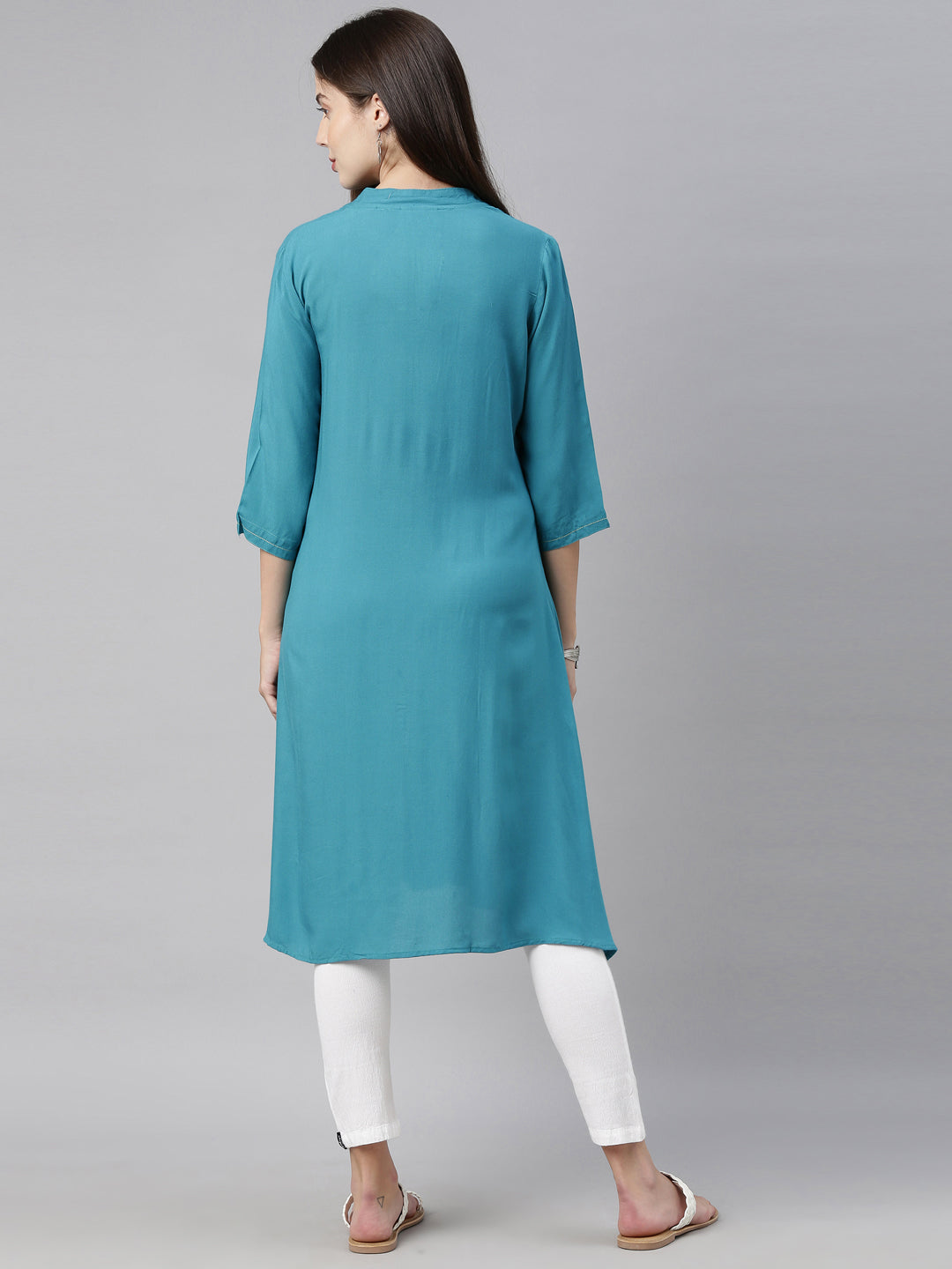 Neerus Blue rayon straight kurti - detail view 3