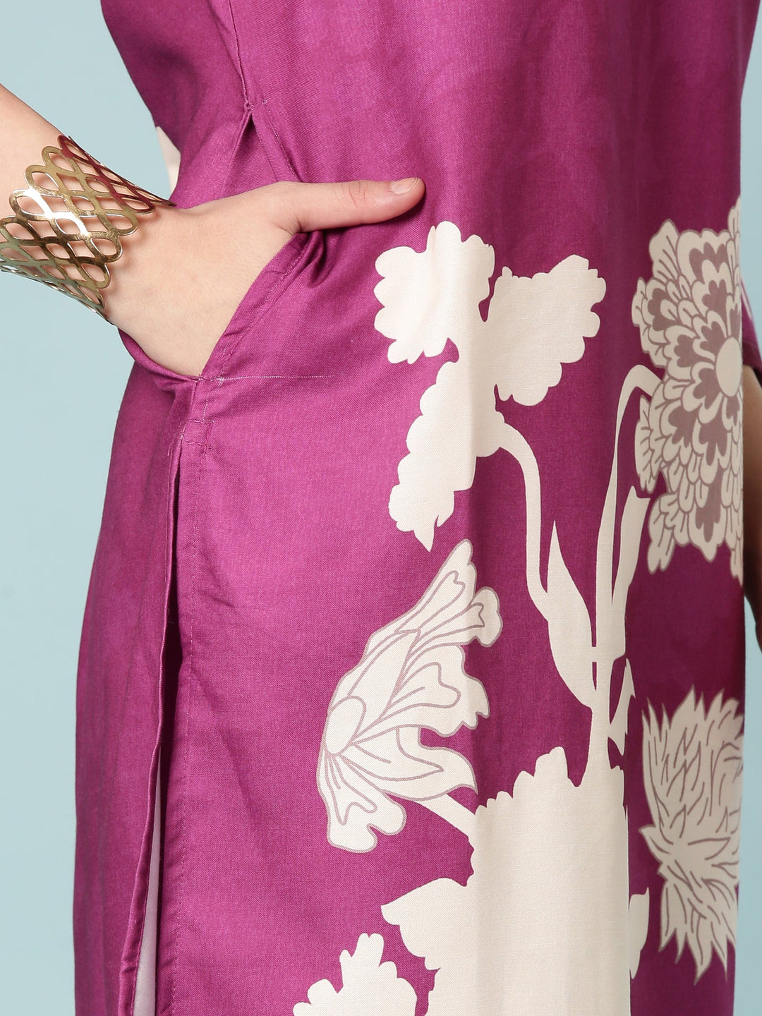 Neerus Purple rayon digital printed suit set - detail view 4
