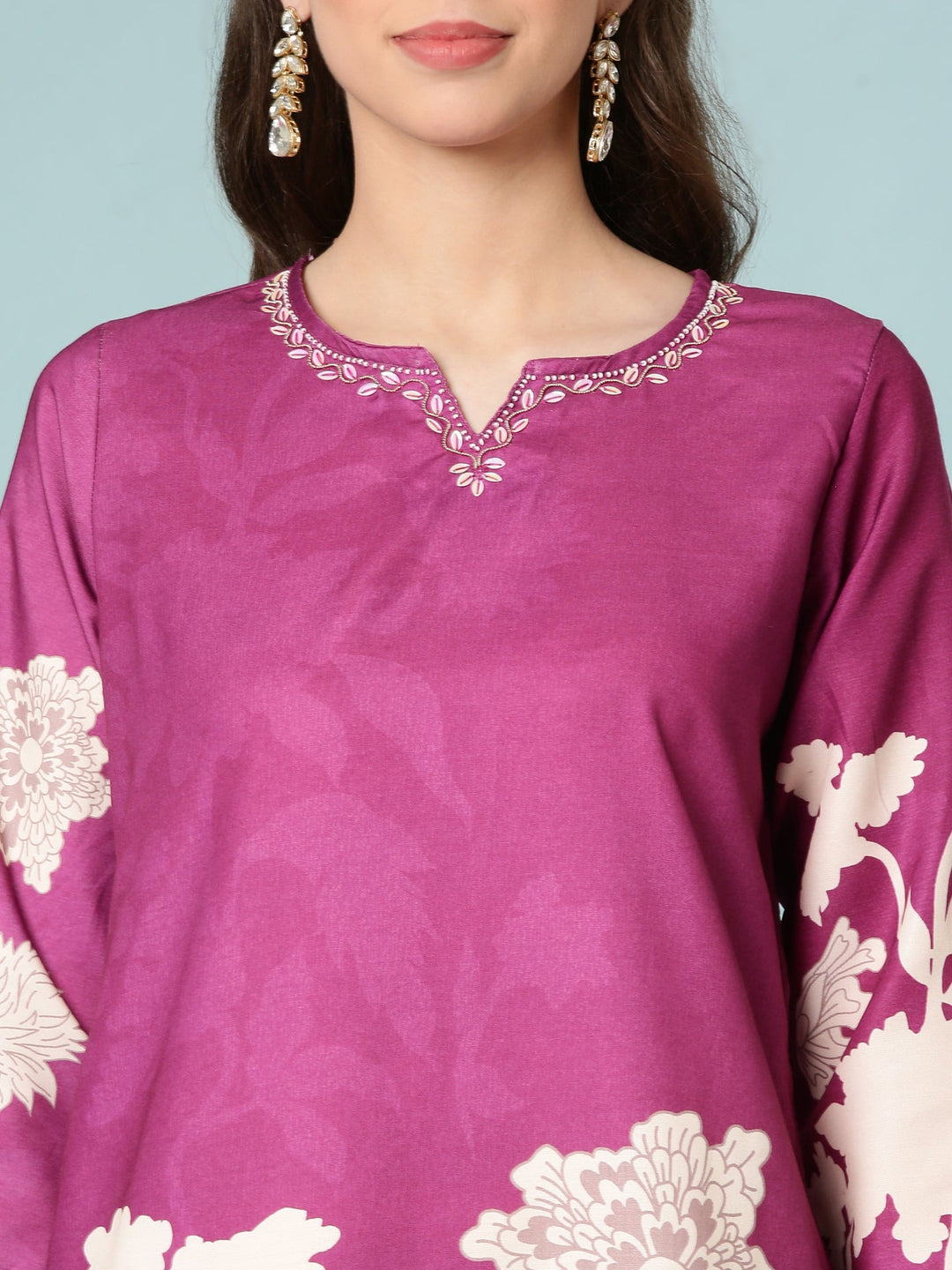 Neerus Purple rayon digital printed suit set - detail view 1