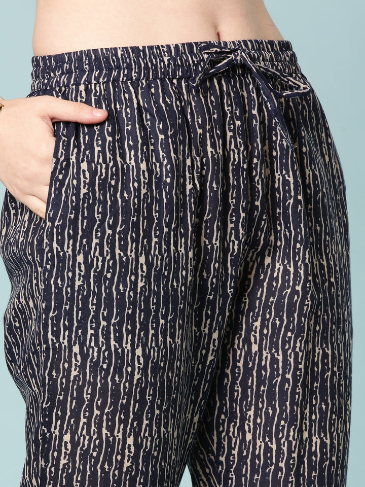 Indigo Blue Modal Silk Floral Digital Print Three Piece Set