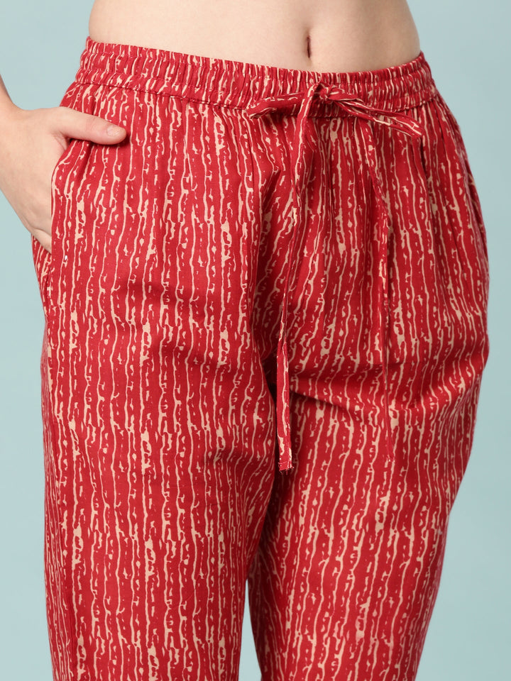 Red Modal Silk Floral Digital Print Three Piece Set