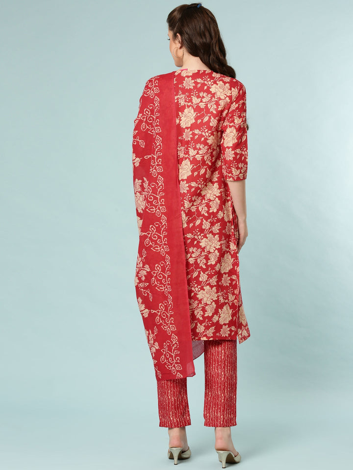 Neerus Red modal digital printed suit set - side view