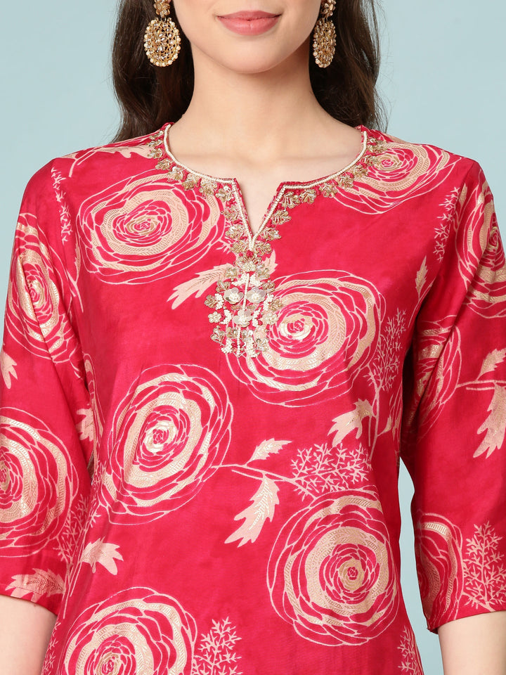 Rani Pink Modal Silk Digital Print Three Piece Set