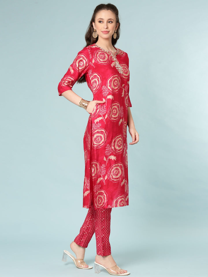 Neerus Pink modal digital printed suit set - back view