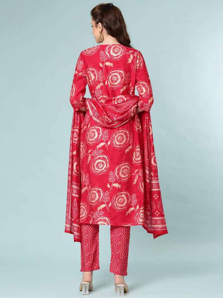 Neerus Pink modal digital printed suit set - side view