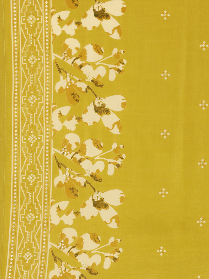 Lime Green Dola Silk Floral Printed Three Piece Set