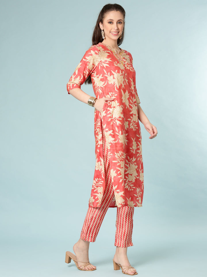 Neerus Yellow silk digital printed suit set - back view