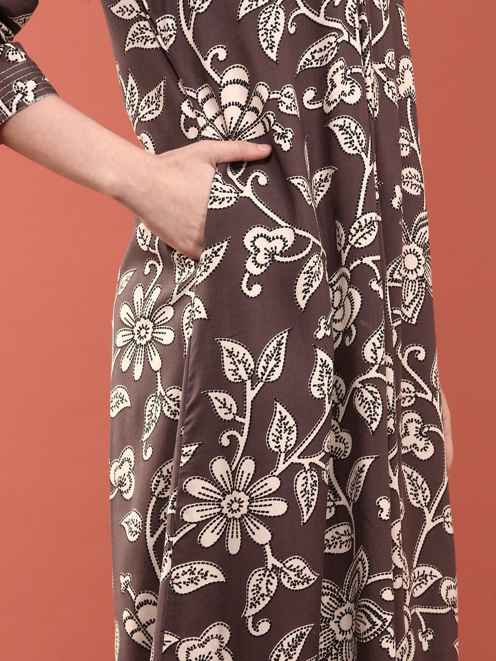 Grape Rayon Floral Printed Two Piece Set