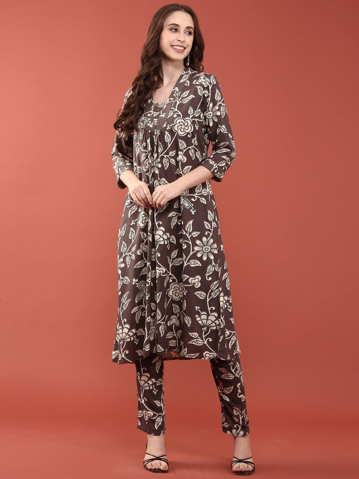 Grape Rayon Floral Printed Two Piece Set