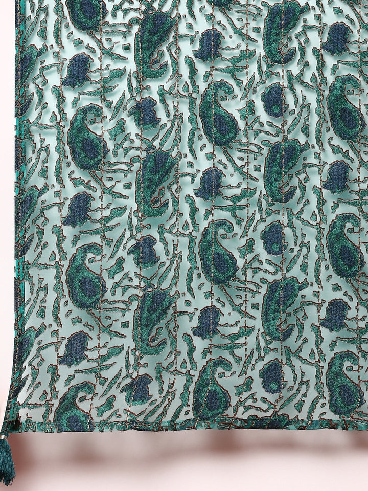 Green muslin embroidered three piece suit set