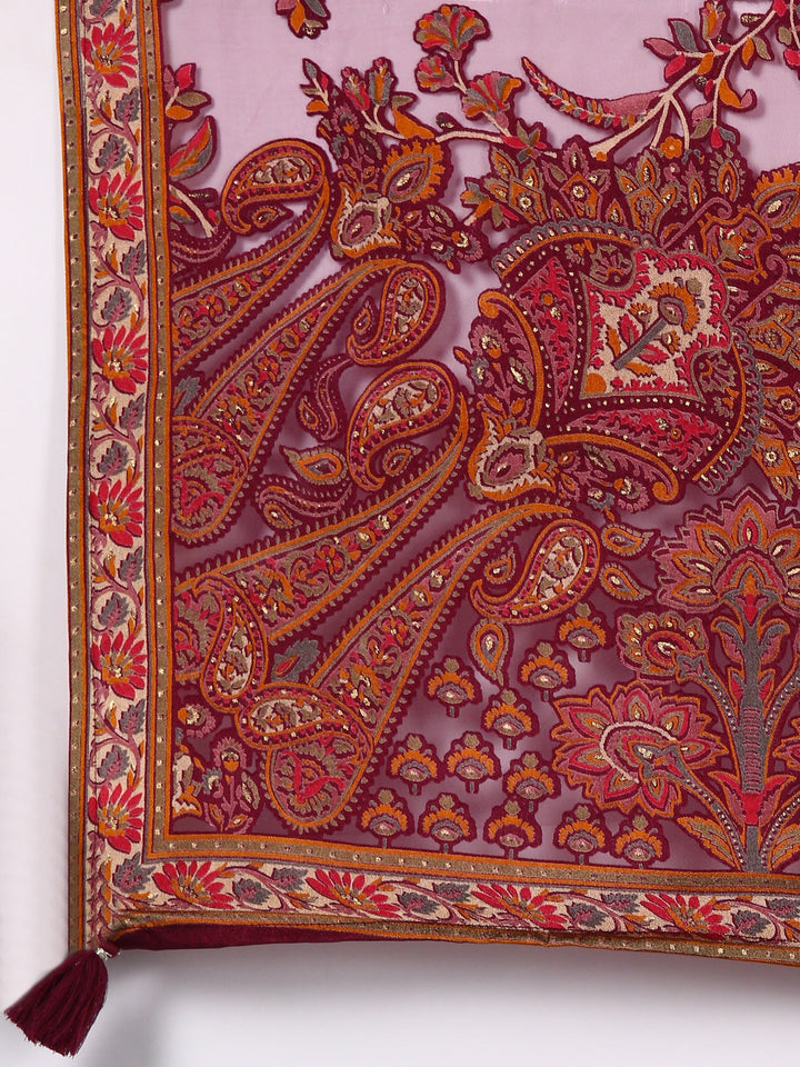 Wine Dola Silk Three Piece Set