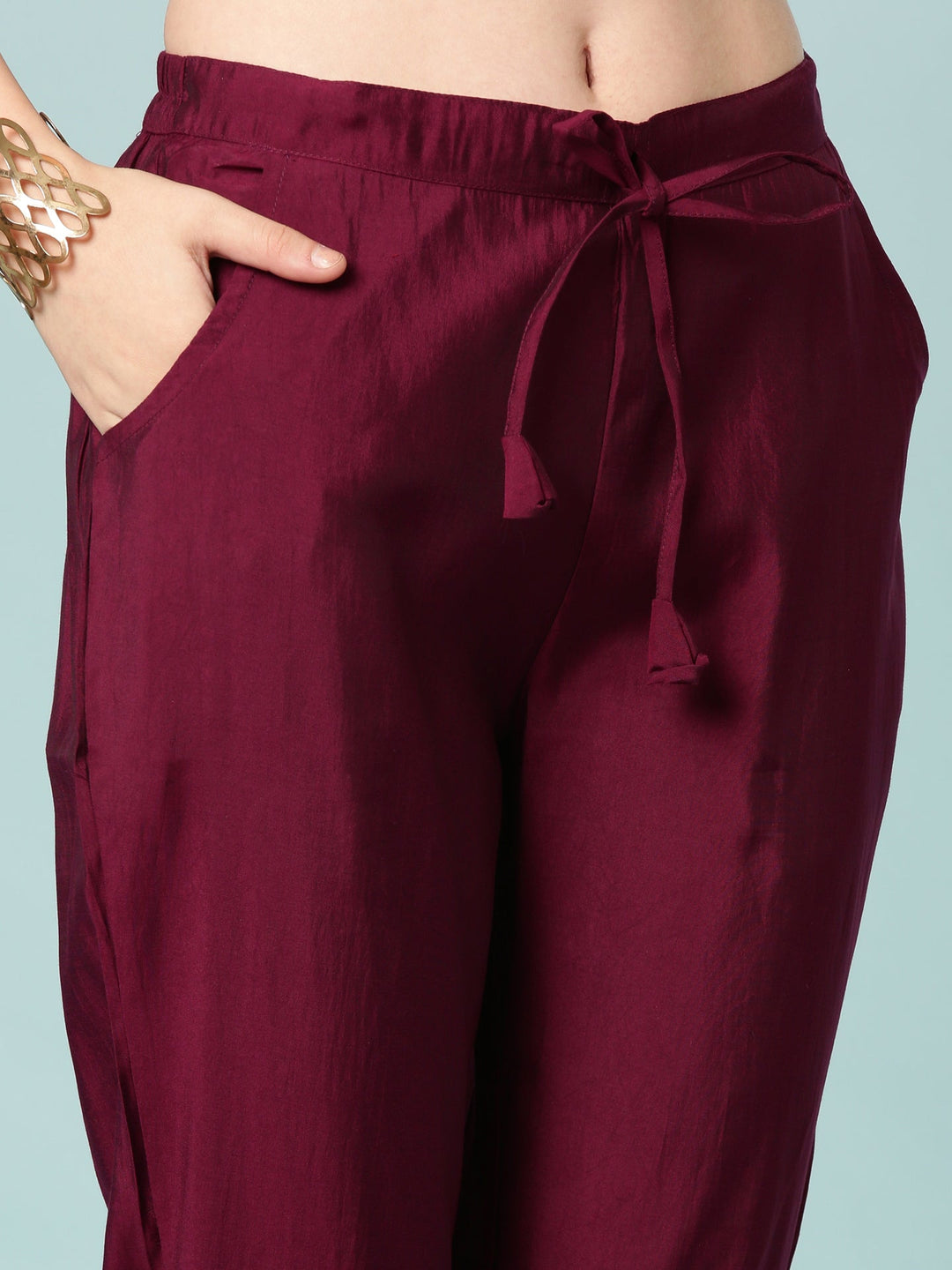 Neerus Maroon silk ethnic suit set - detail view 3