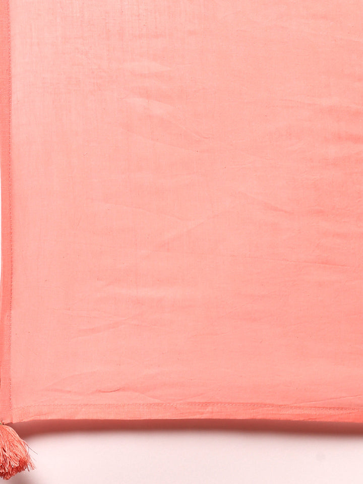 Peach Floral printed three piece cotton suit set