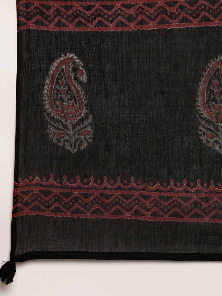 Neerus Black cotton printed suit set - detail view 4