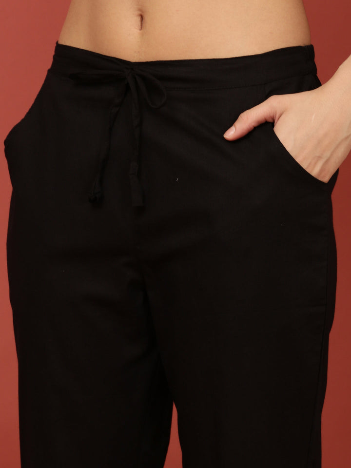 Black Cotton Printed Three Piece Set