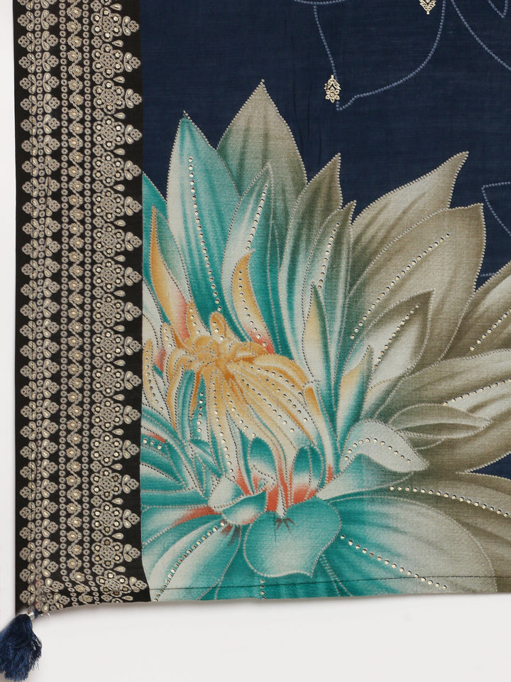 Neerus Blue Rayon Straight Suit Set - detail view 4