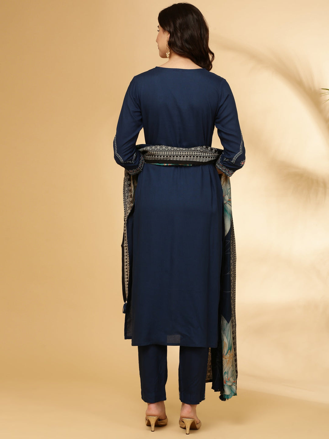 Neerus Blue Rayon Straight Suit Set - side view