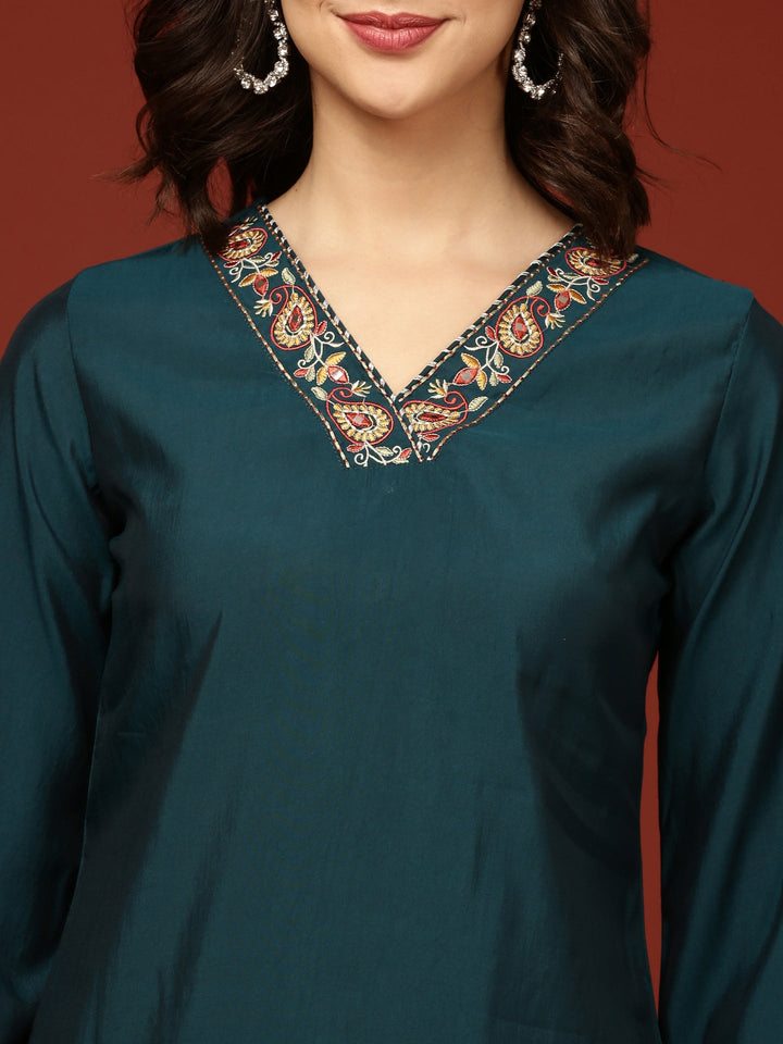 Peacock Modal Silk Three Piece Suit Set