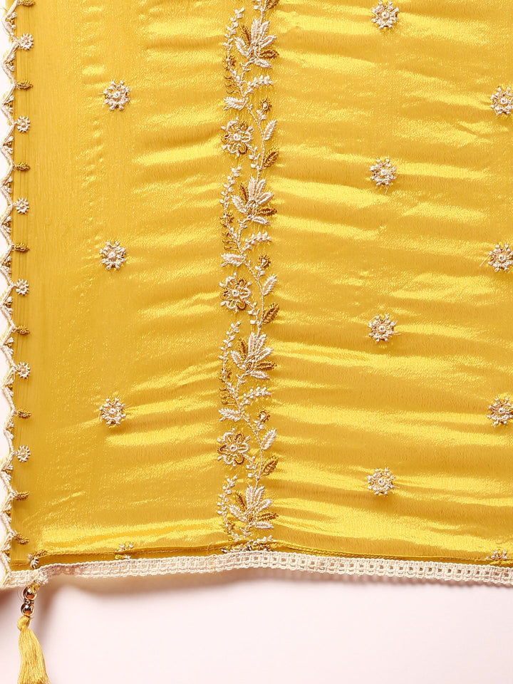 Green muslin heavy embroidered three piece suit set