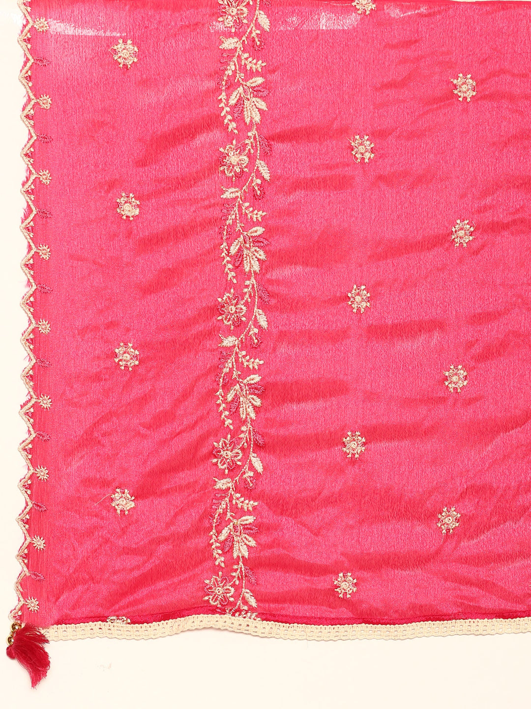 Neerus Pink muslin thread embroidered suit set - detail view 5