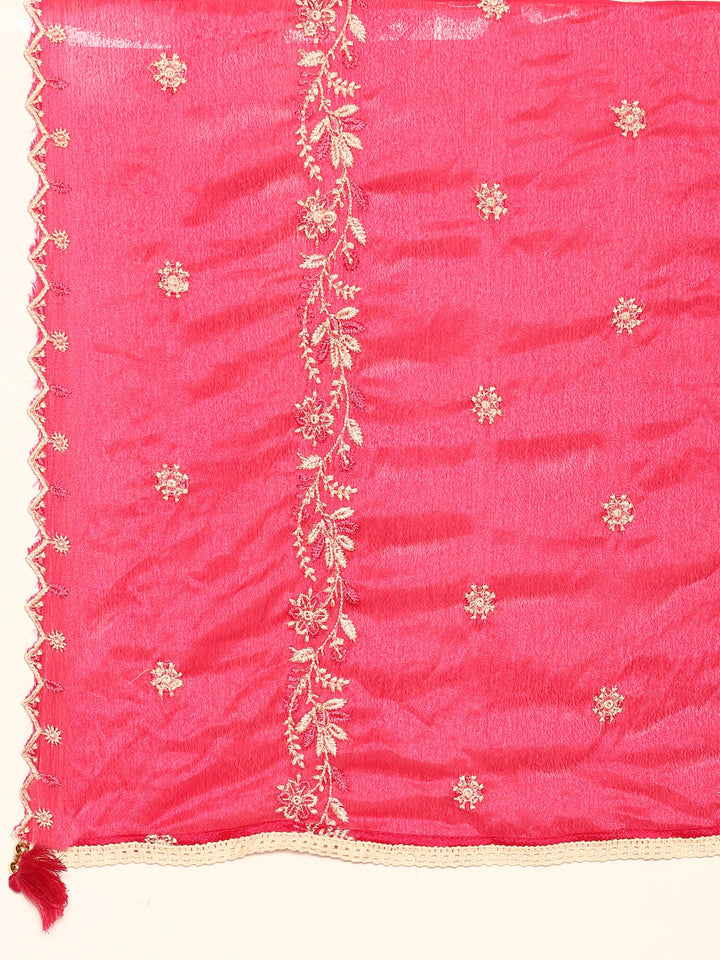 Neerus Pink muslin thread embroidered suit set - detail view 5