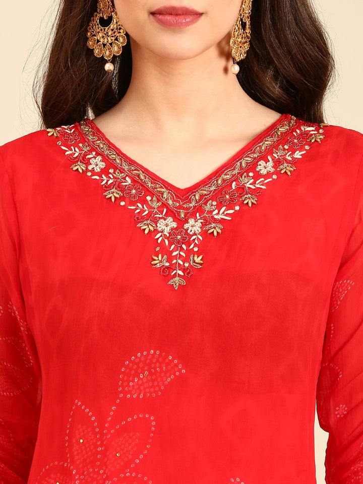 Neerus Red organza embroidered suit set - detail view 2