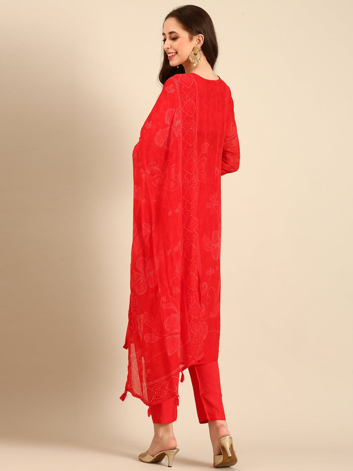Neerus Red organza embroidered suit set - detail view 1