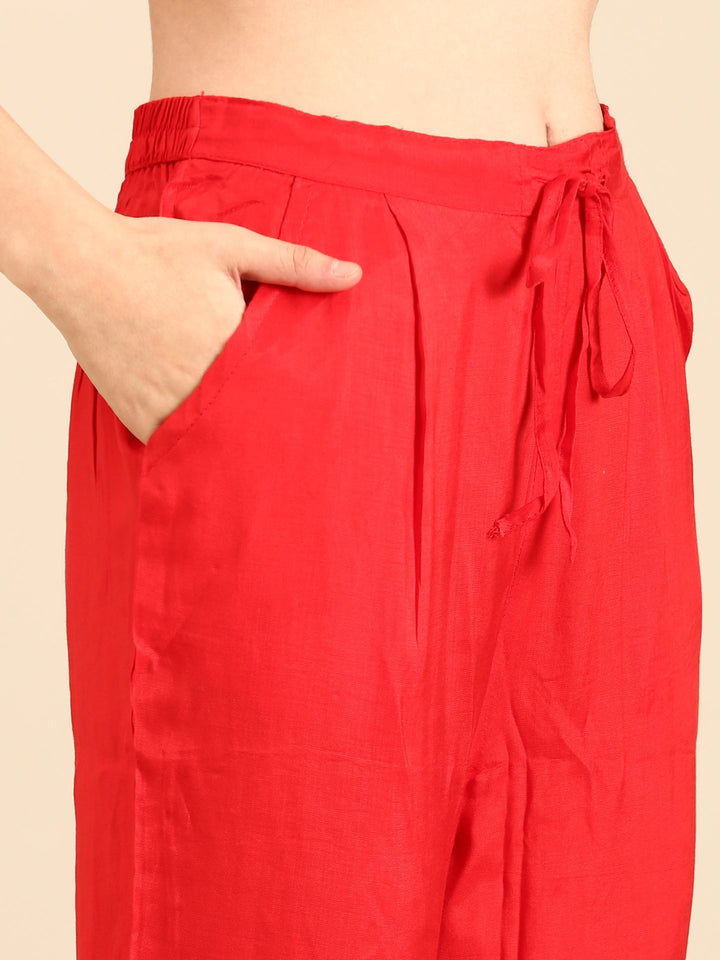 Red Handed embroidery three piece suit set