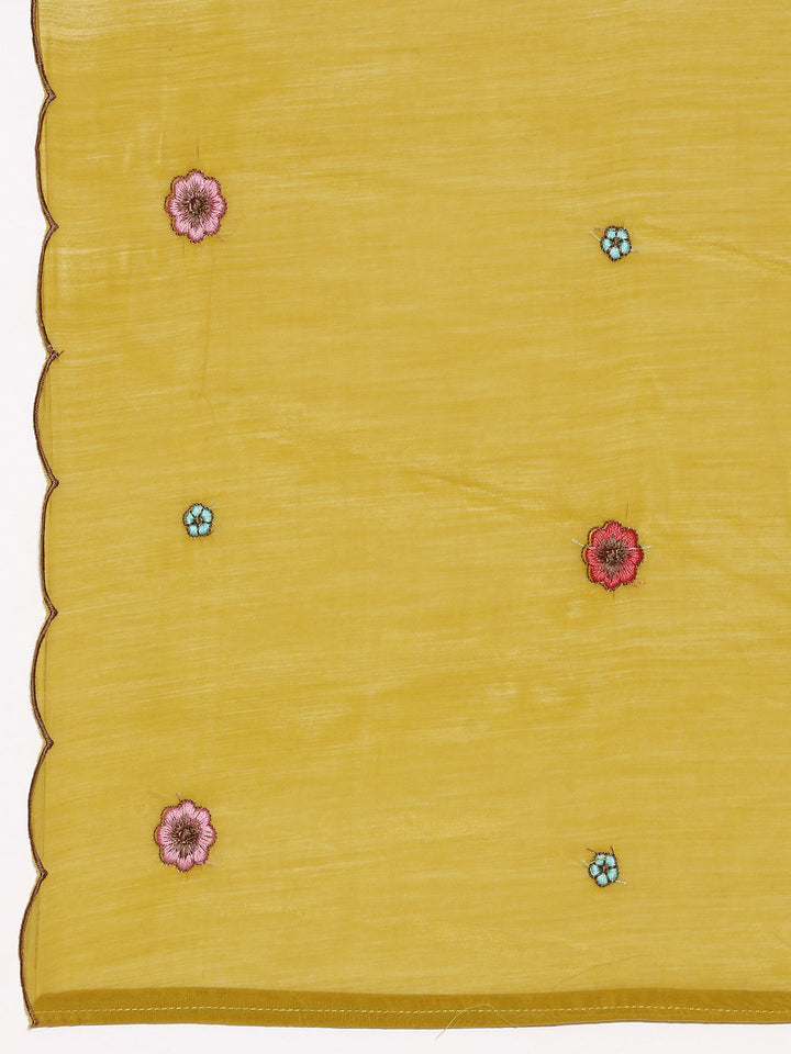 Green Chanderi Embroidery Aline Three Piece Suit Set