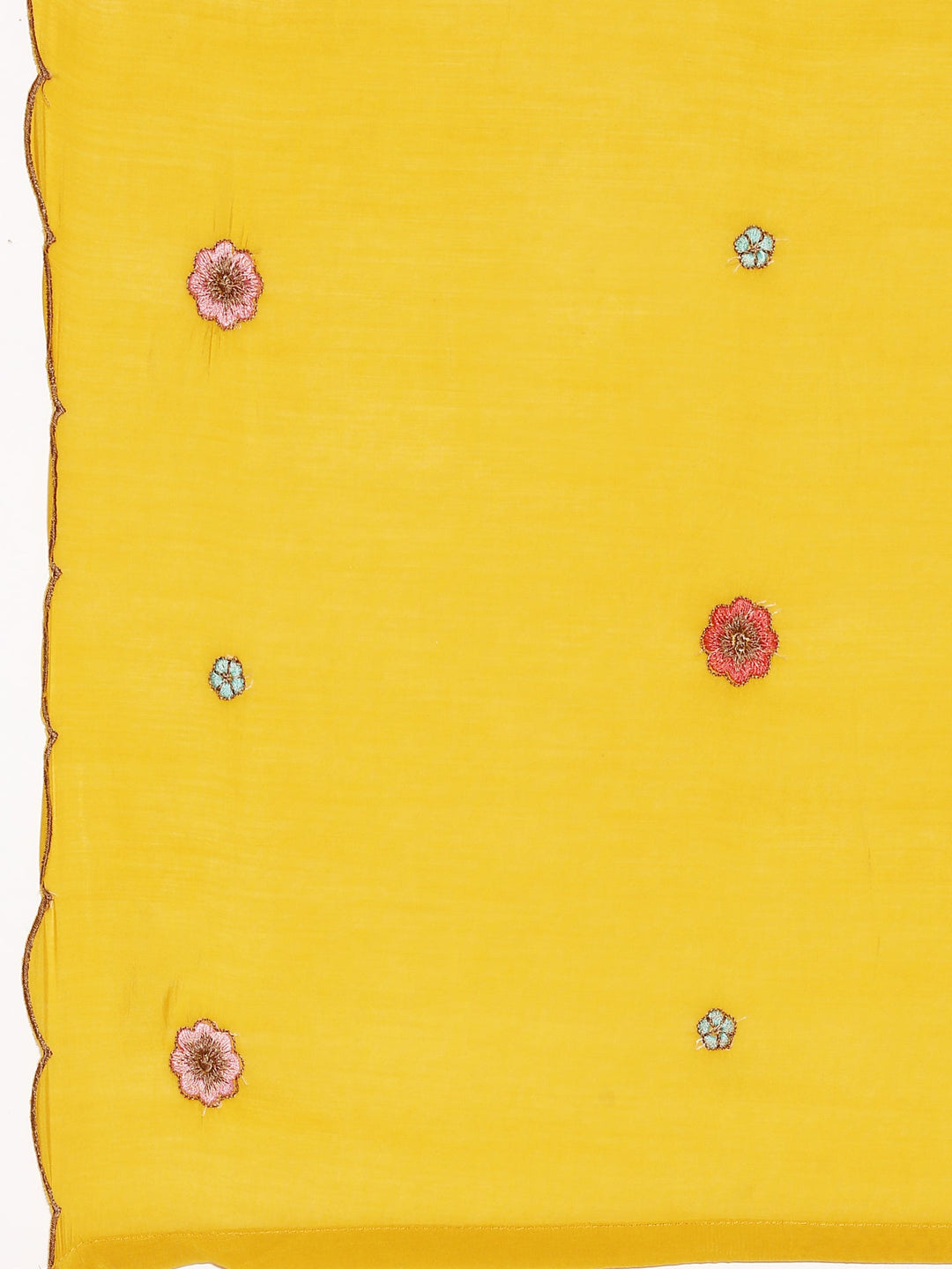 Neerus Yellow Chanderi embroidered A-Line suit set - detail view 4