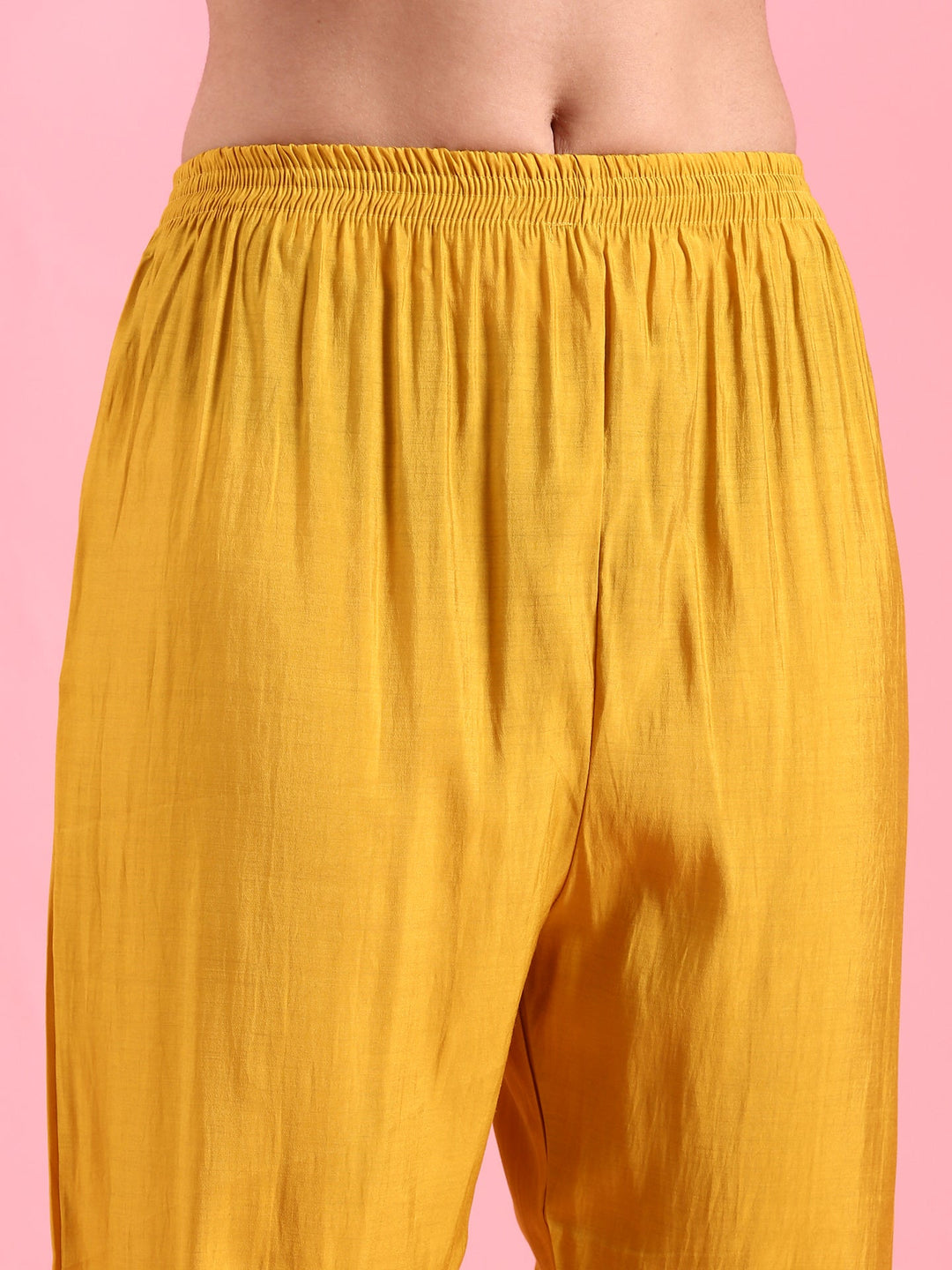 Neerus Yellow Chanderi embroidered A-Line suit set - detail view 3
