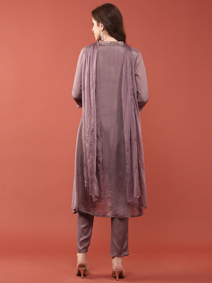 Neerus Purple chinon solid suit set - side view
