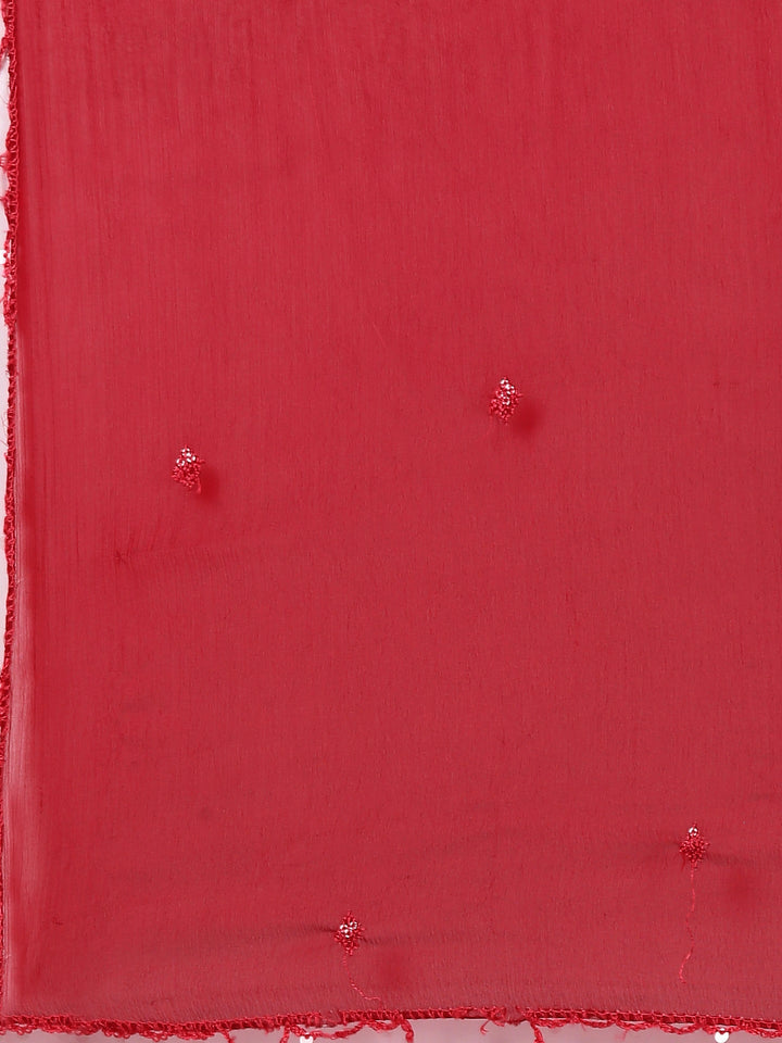 Neerus Maroon Chinon suit set - detail view 4
