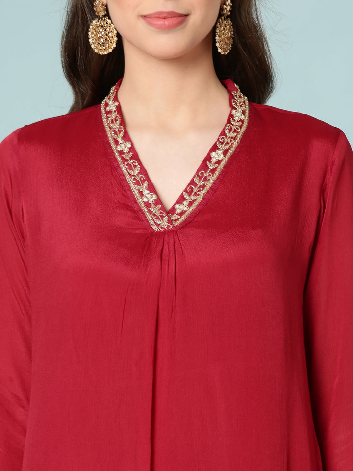 Maroon Chinnon Three Piece Set