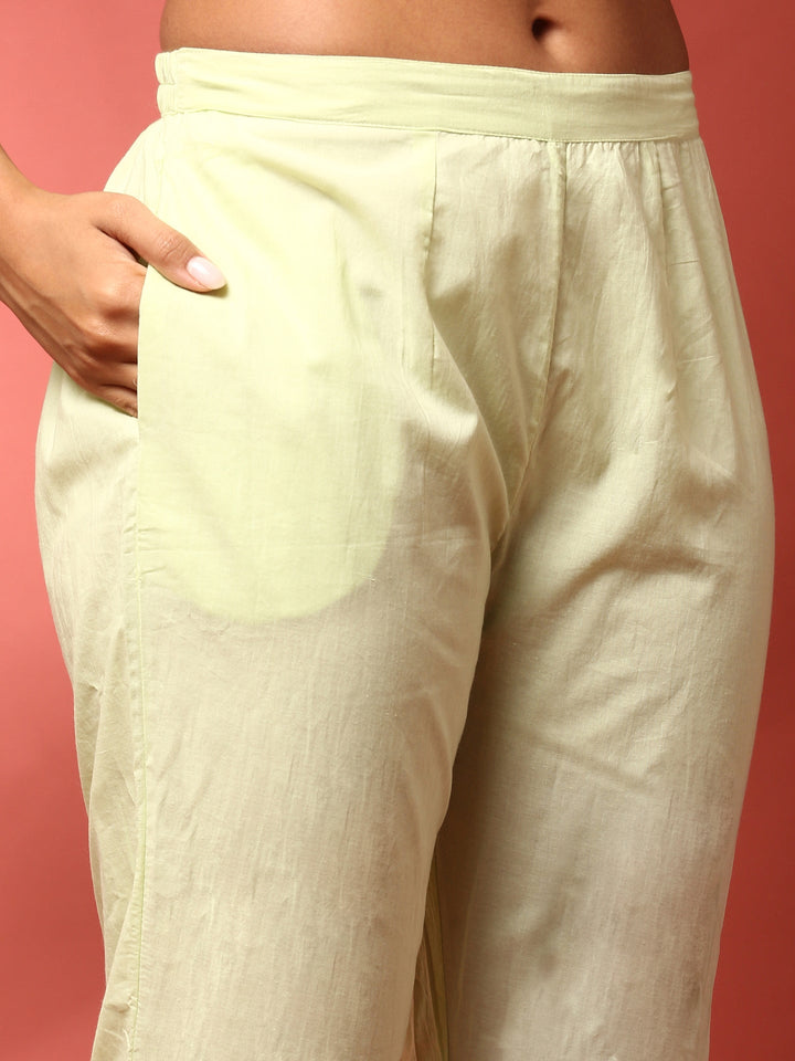 Pista Green Kota doriya Resham thread work three piece suit set