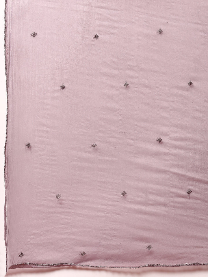 Lilac chinon embroidered three piece suit set