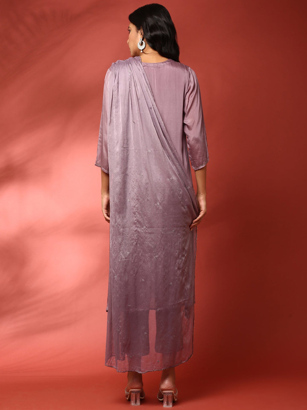 Neerus Purple chinon embroidered suit set - side view